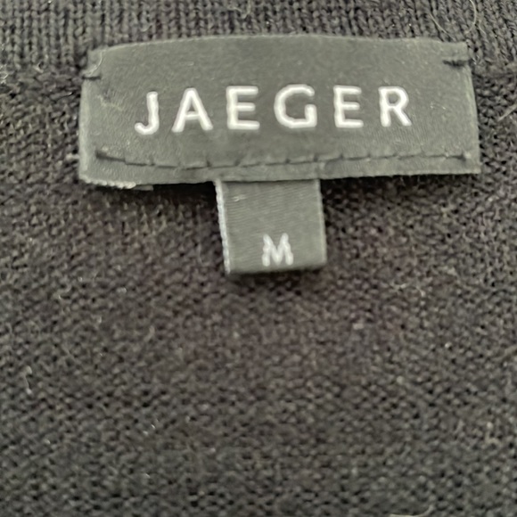 Jaeger London black knit wool blend dress size medium lace sleeves - Picture 2 of 8